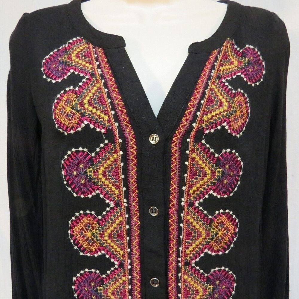 Skies Are Blue Embroidered Bohemian Dress Tunic Boho Chic Black Size S - Picture 2 of 3